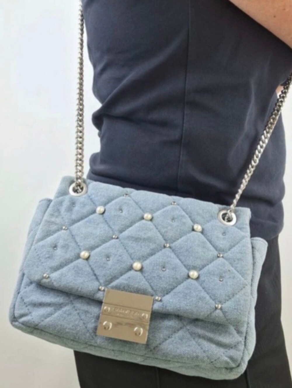 Kurt Geiger Quilted Blue Chain-Handle Shoulder Bag
